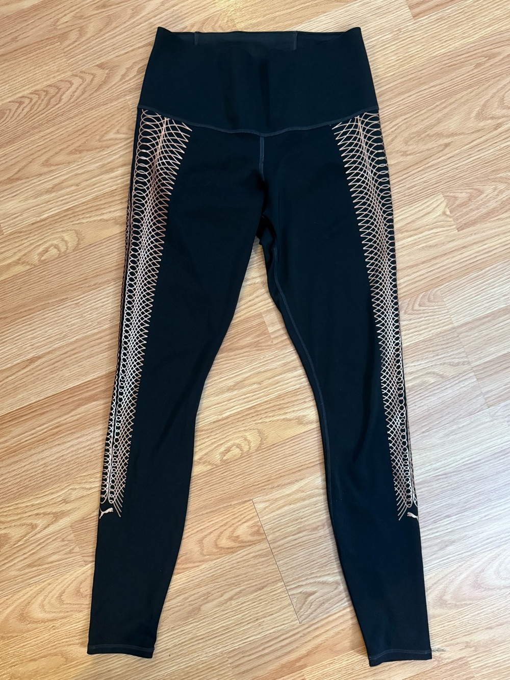 Puma Black High-Waisted Dry Fit Leggings with Rose Gold Foil Swirl Print